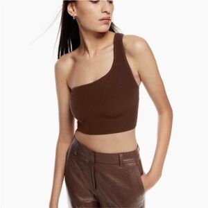 Babaton Sculpt Knit One-shoulder Cropped Tank coffee bean XL